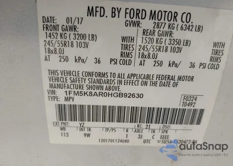 2017 Ford Police Interceptor из США, поврежденный, VIN 1FM5K8AR0HGB92630